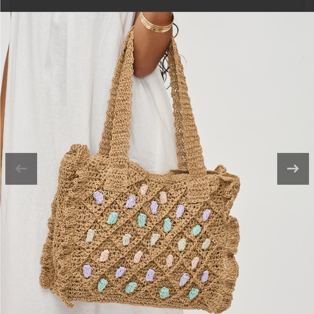 Urban Expressions- Handcrafted Woven Tote Bag - Tan with Multicolor Accents